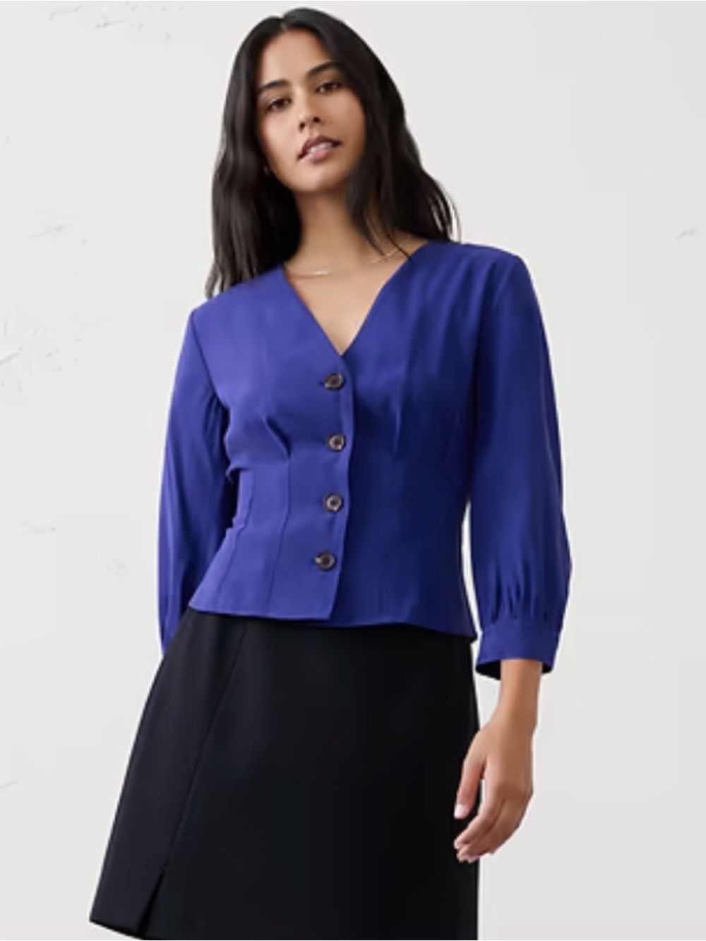 NWT Banana republic twill 3/4 sleeve corset blouse shirt. Salinas blue